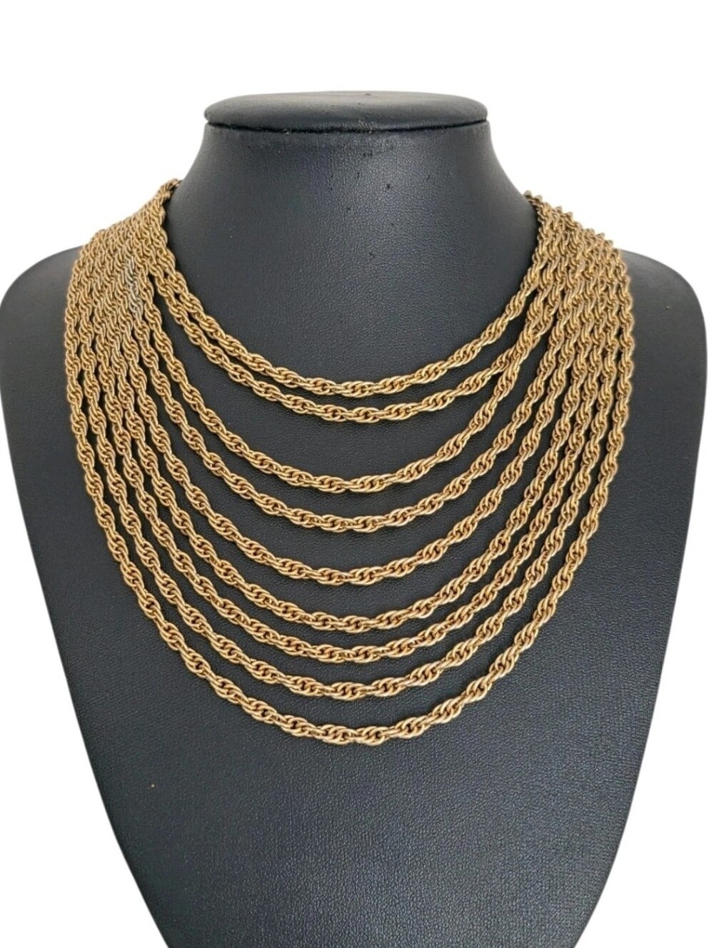 Vintage Gold Tone Multi Strand Layered Chain Necklace Draped Bib Statement 16"